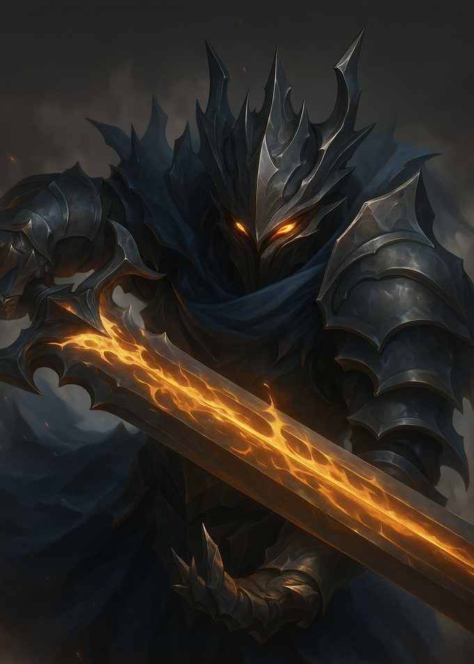 Dark Knight with Fiery Sword