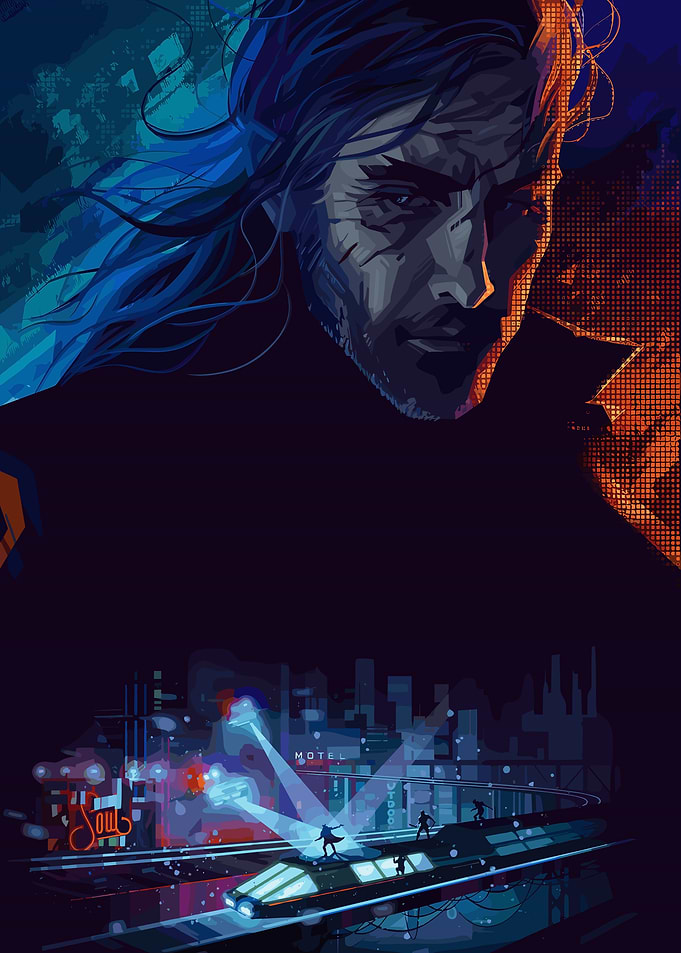 Cyberpunk Cityscape with Mysterious Figure