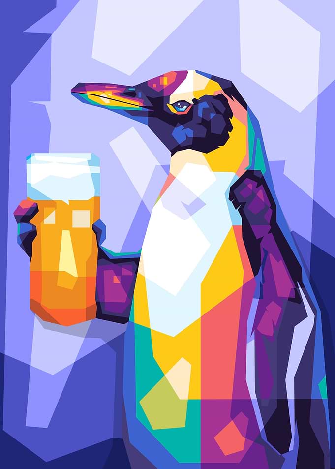 Penguin with Beer Pop Art