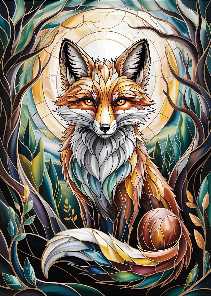 Fox in Stained Glass Style