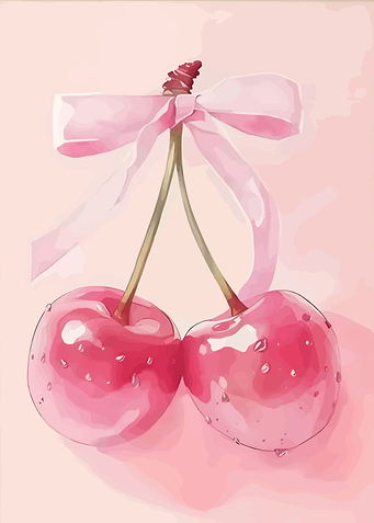 Pink Cherries with Bow