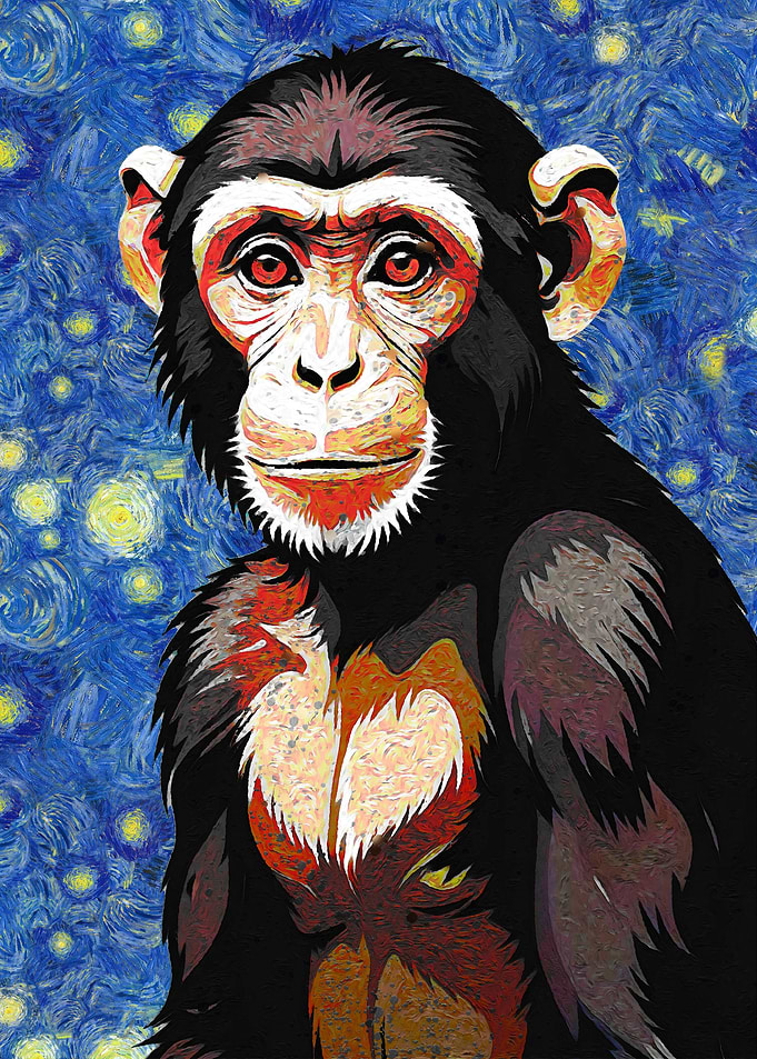 Chimpanzee Portrait in Starry Night Style