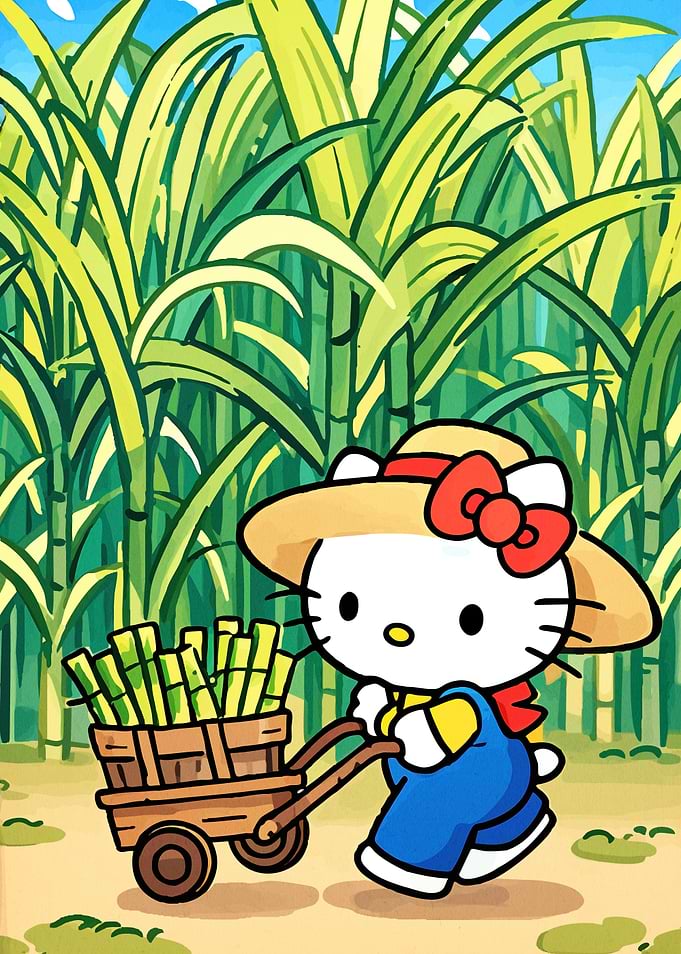 Cat cute Sugar Cane Harvest
