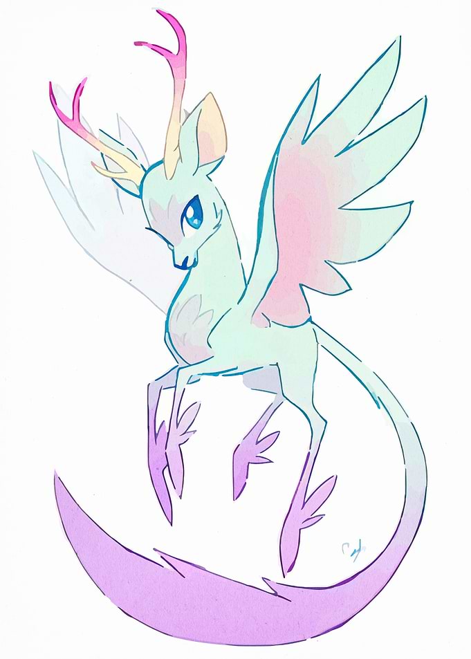 Pastel Winged Deer Creature Illustration