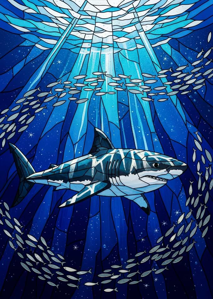 Shark and School of Fish Artwork