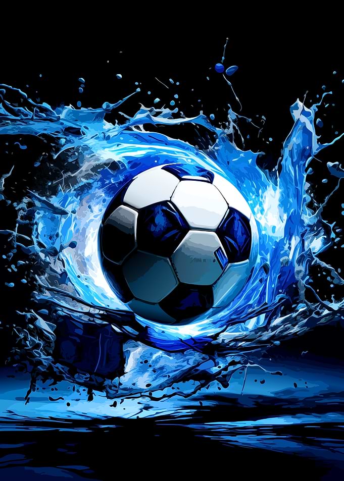 Soccer ball with blue water splash