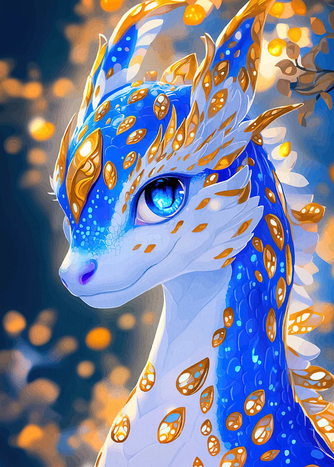 Blue and Gold Dragon Portrait