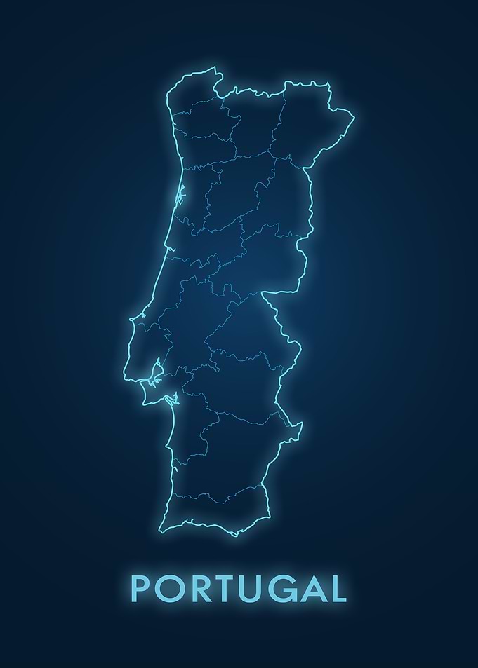 Portugal Map Neon Blue