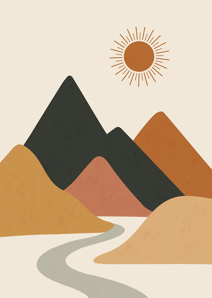 Minimalist Mountain Landscape with Sun