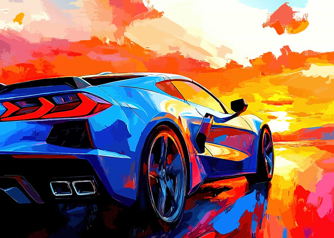 Blue Sports Car Painting