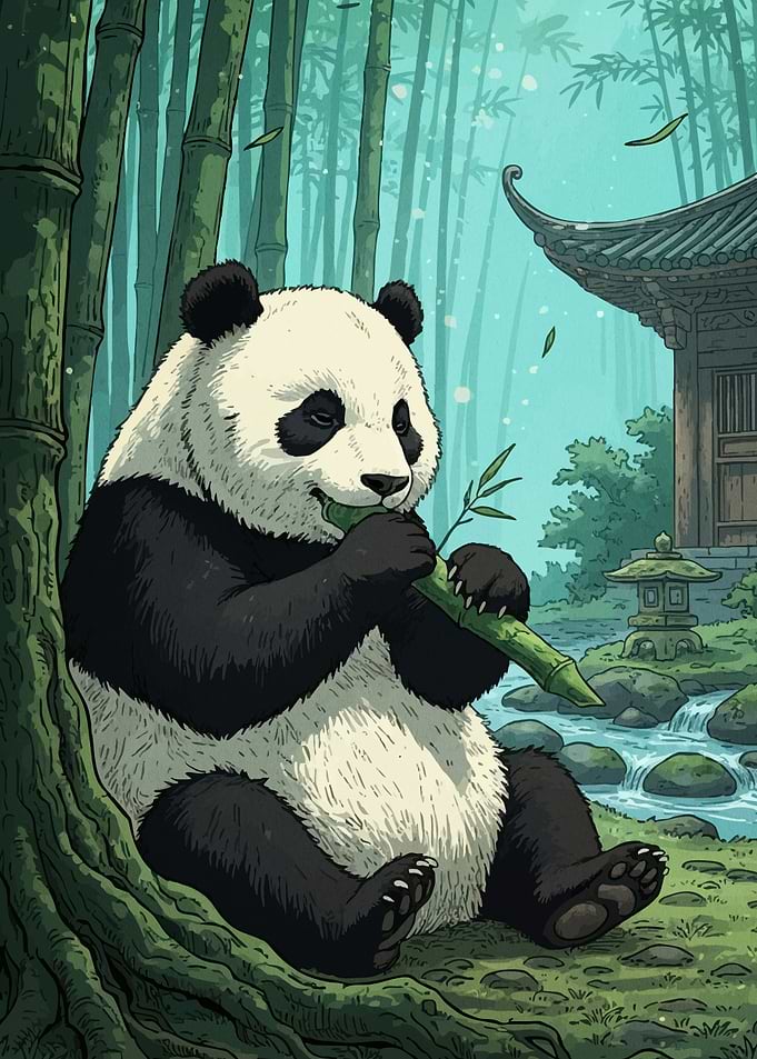 Panda Eating Bamboo Forest