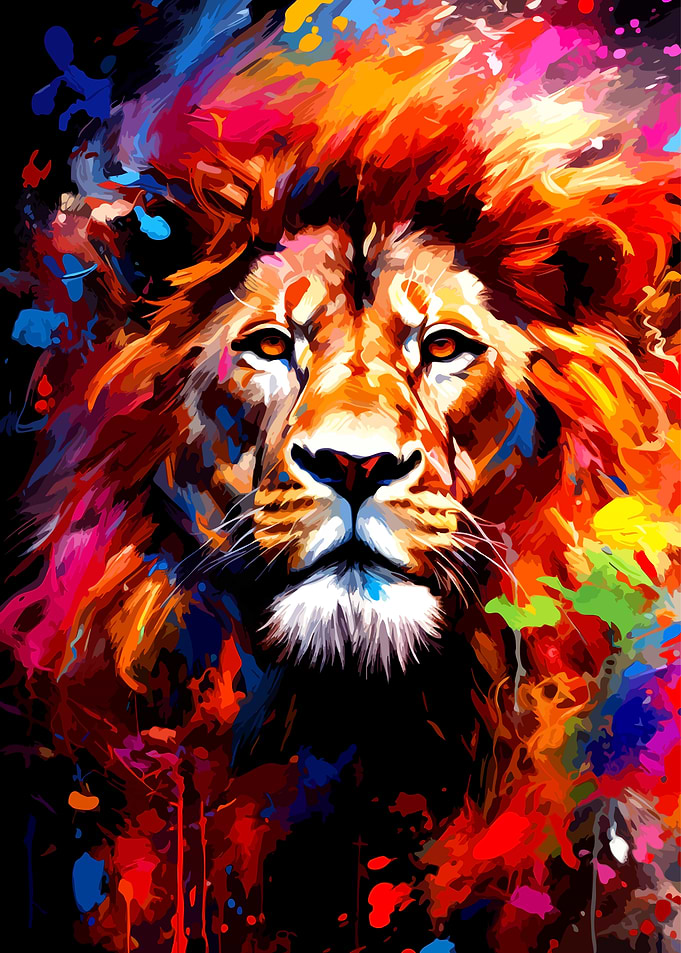 Colorful Lion Portrait