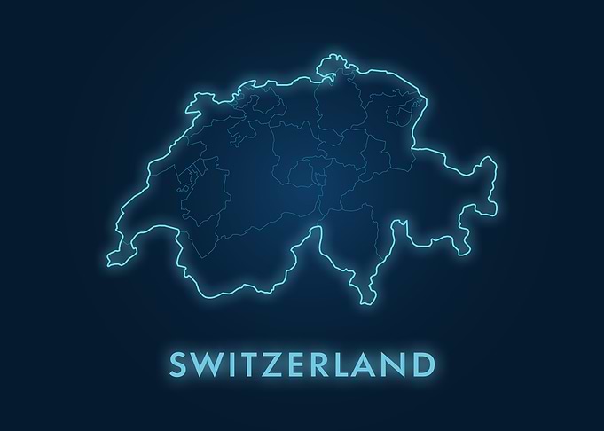 Switzerland Map Neon Blue