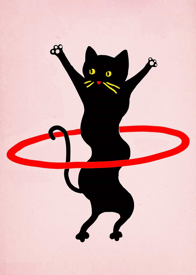 Black Cat Hula Hoop Illustration