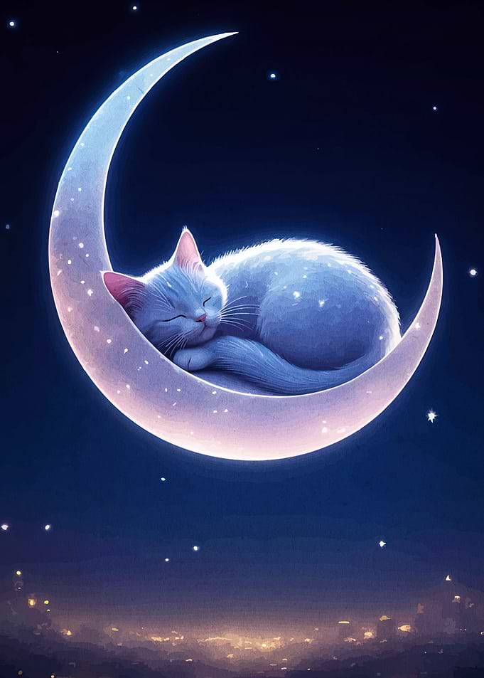 Cat Sleeping on the Moon