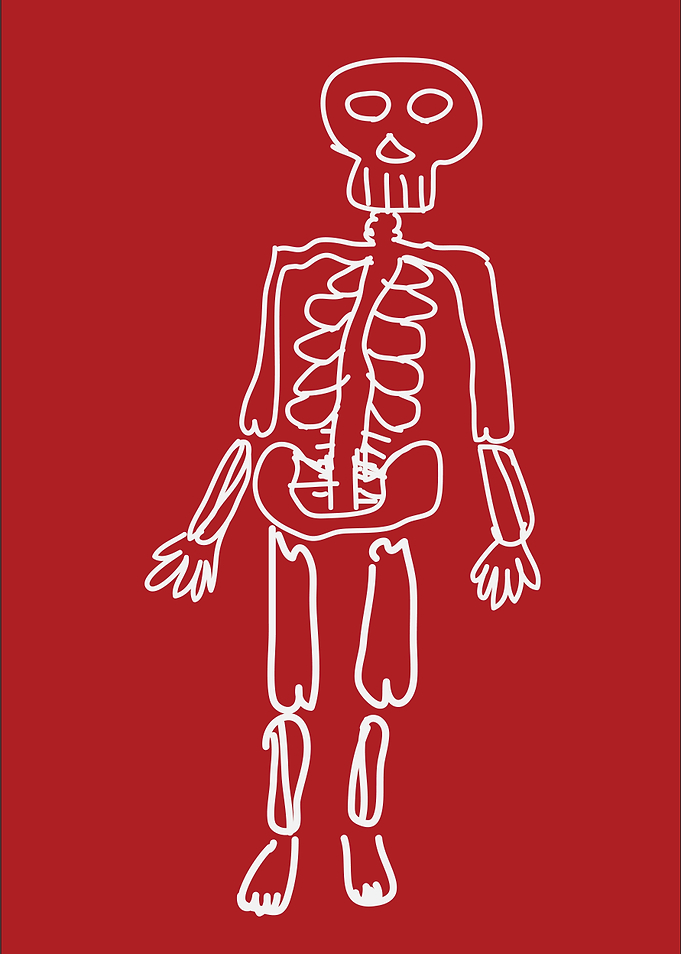 White Skeleton on Red Background