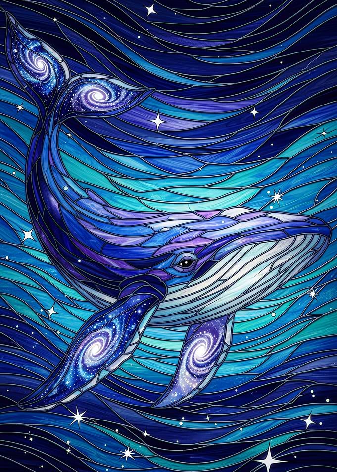 Cosmic Whale Stained Glass Art