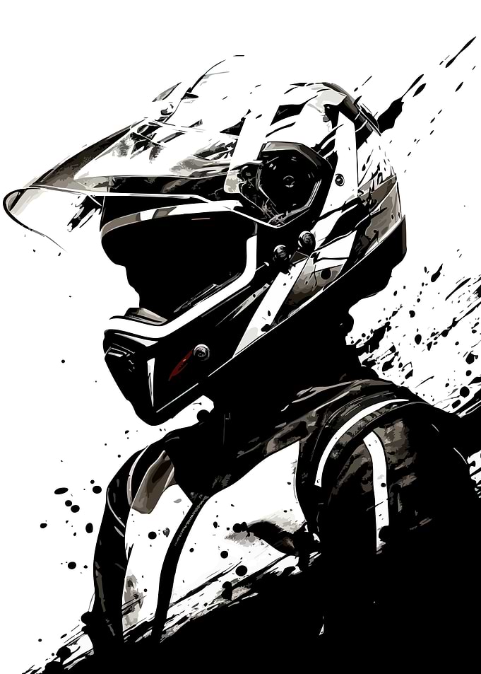 Motorcycle Rider in Black and White
