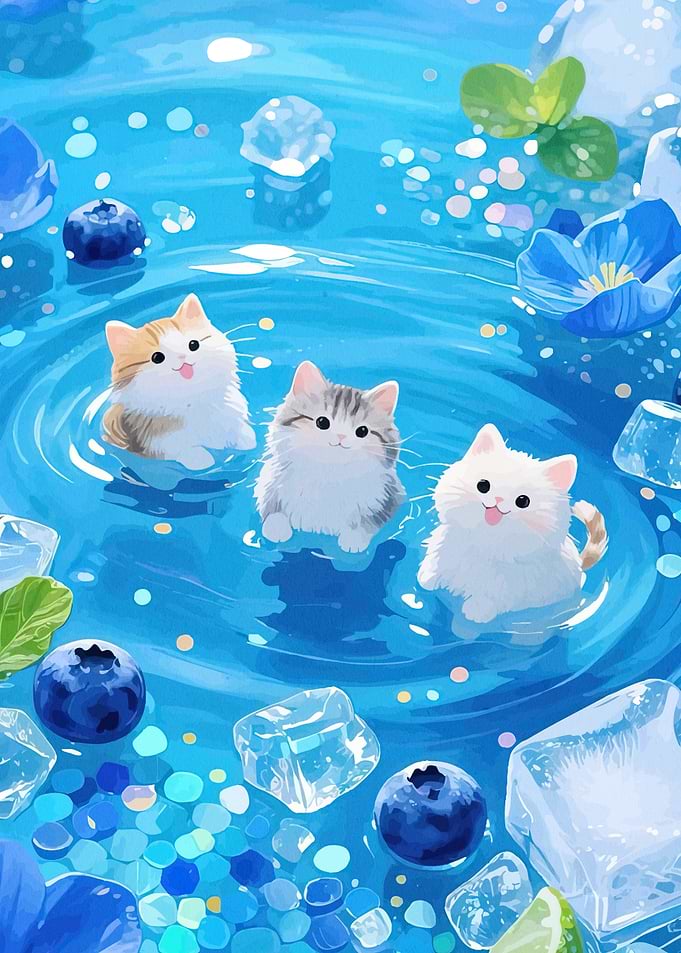 Cute Cats Blue Water