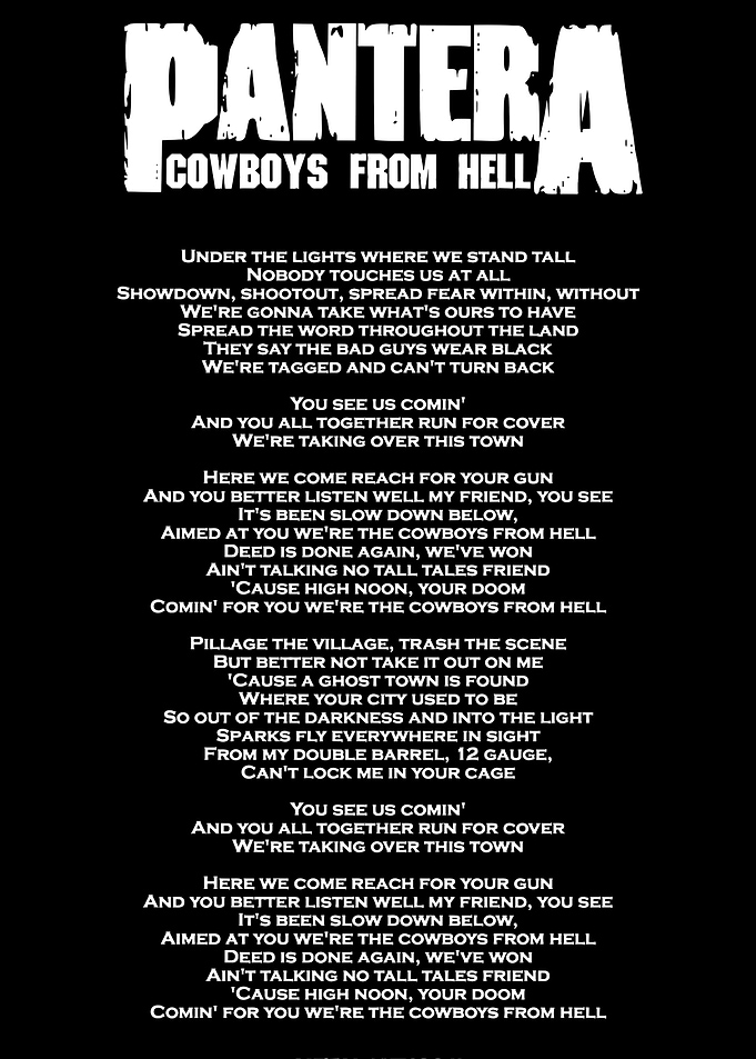 Pantera Cowboys From Hell Lyrics
