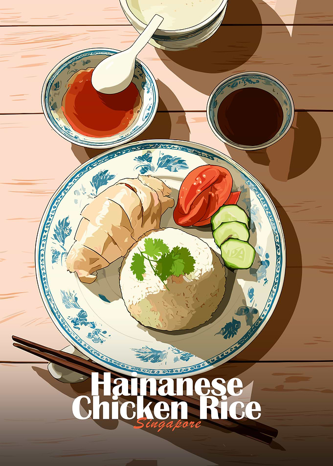 Hainanese Chicken Rice Illustration