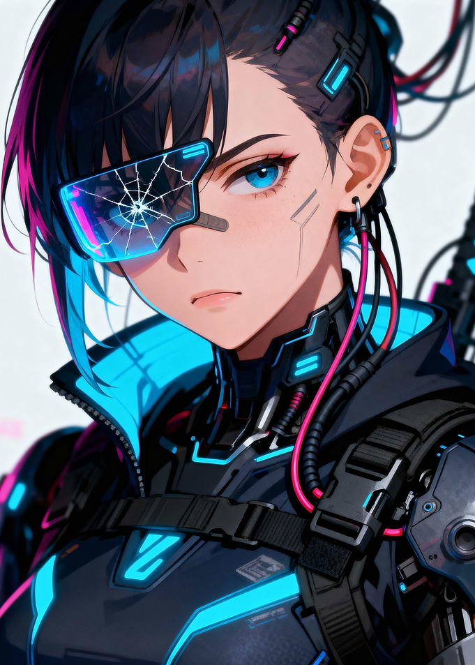 Cyberpunk Anime Girl with Broken Visor