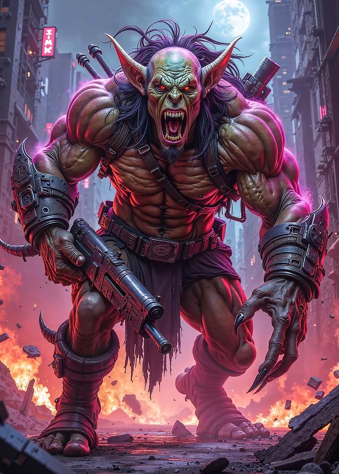 Cyberpunk Goblin Warrior with Gun