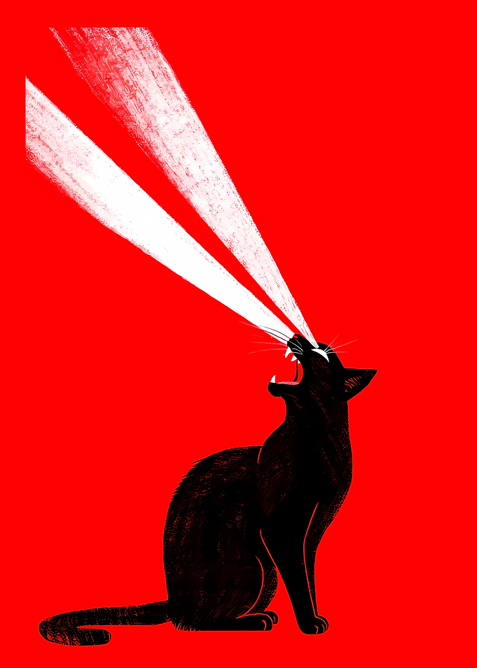 Black Cat Roaring with Laser Eyes