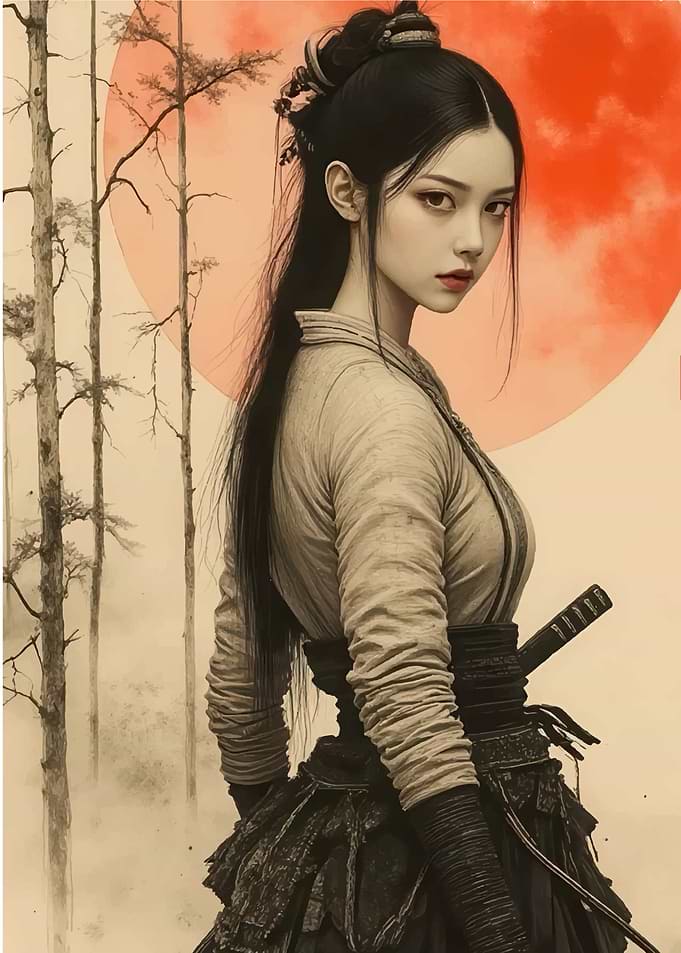 Asian Warrior Woman with Katana