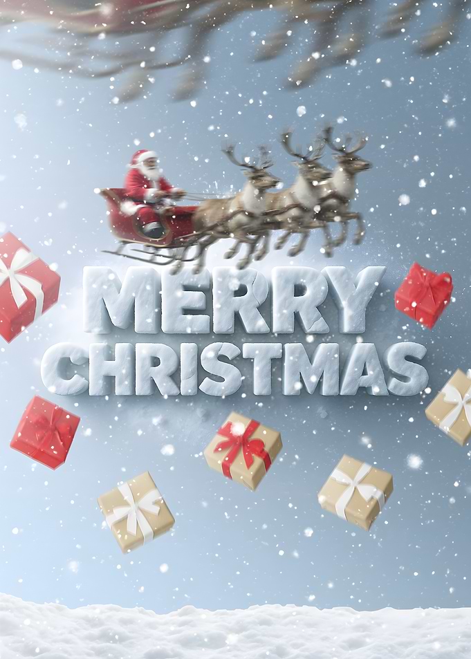 Merry Christmas Santa Sleigh Gifts Snow
