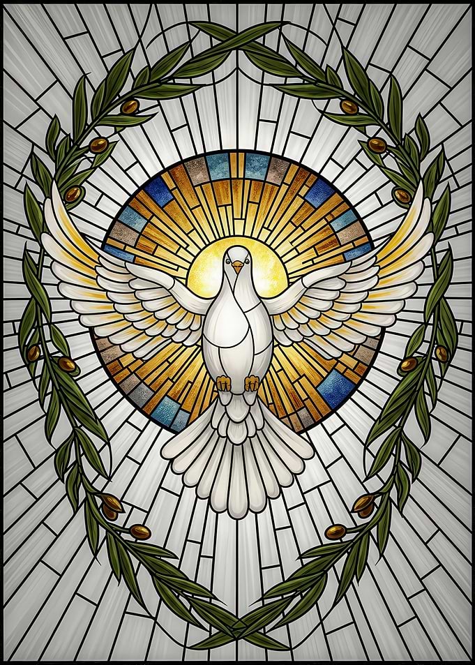 Dove with Olive Branch Stained Glass