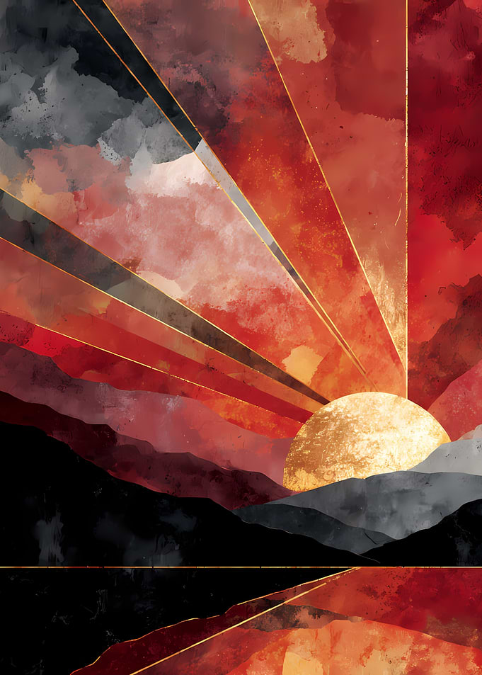 Abstract Sunset Over Mountains Painting