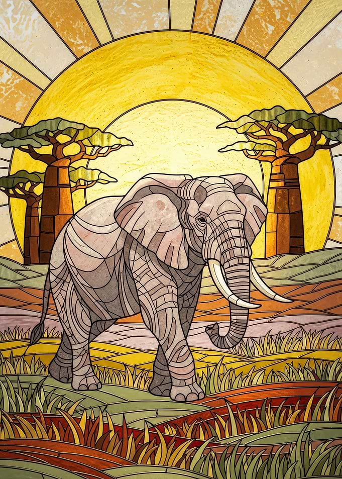Elephant in African Landscape Art