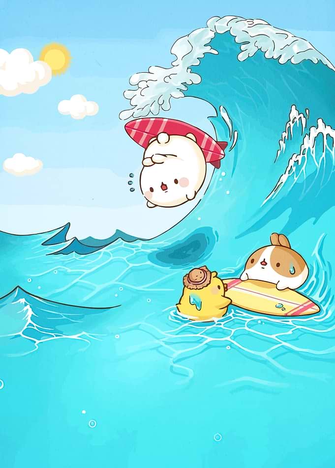 Cute Animals Surfing Cartoon