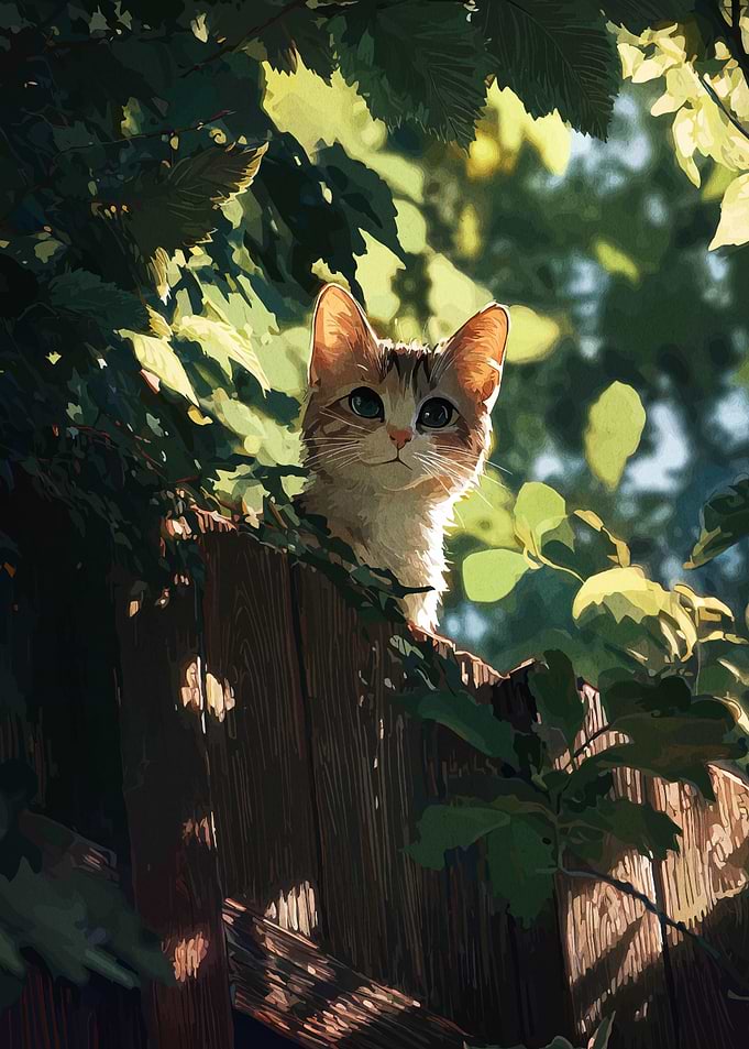 Cat on Fence in Garden