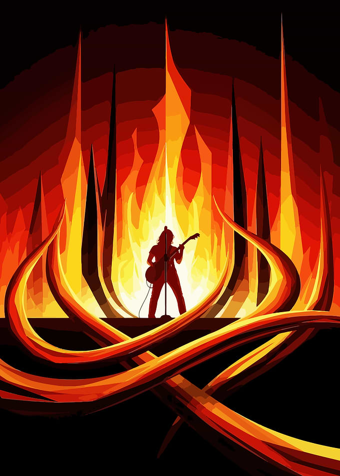 Fiery Guitarist Silhouette