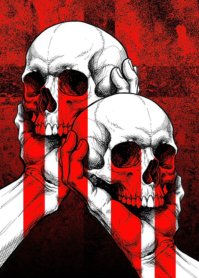 Two Skulls with Red Stripes