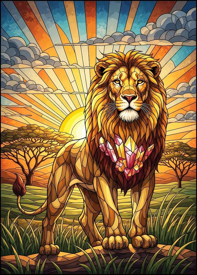 Stained Glass Lion at Sunset