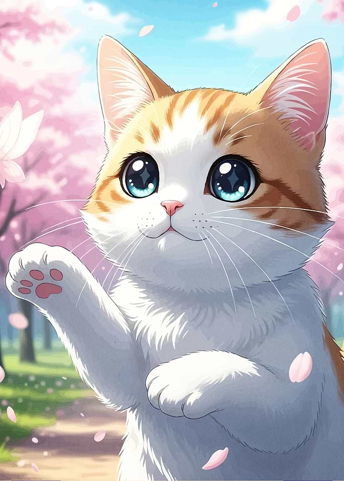 Anime Cat Cherry Blossom