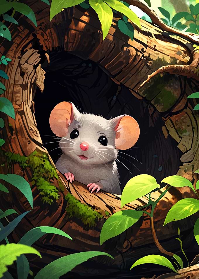 Cute Mouse in a Tree Hollow