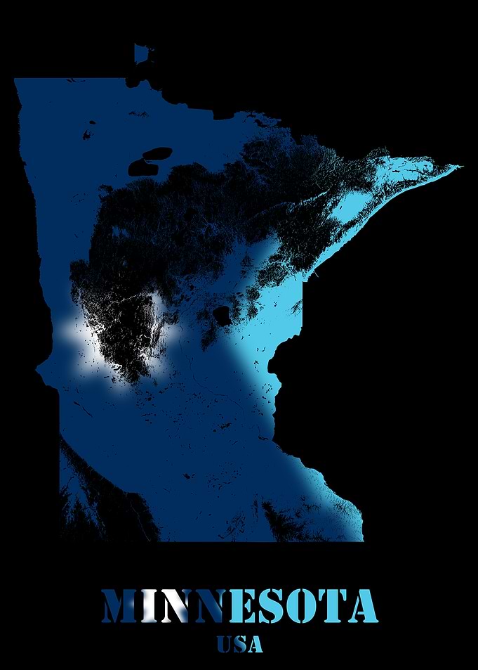 Minnesota USA State Topographic Contour Relief Map blending terrain features into its emblematic colorful flag
