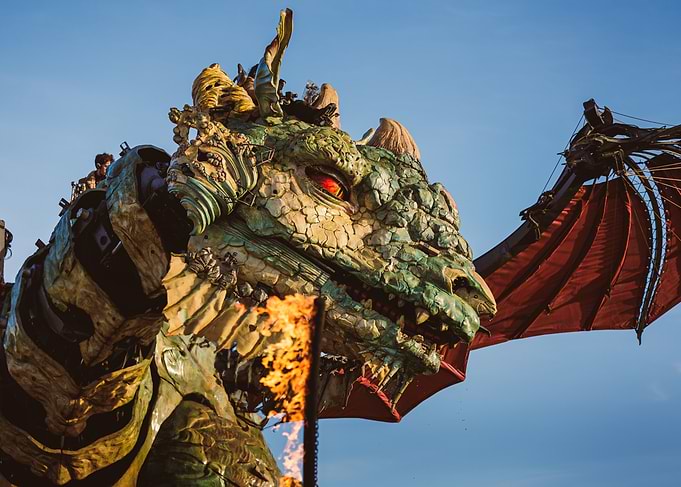 Mechanical Dragon Head with Fire