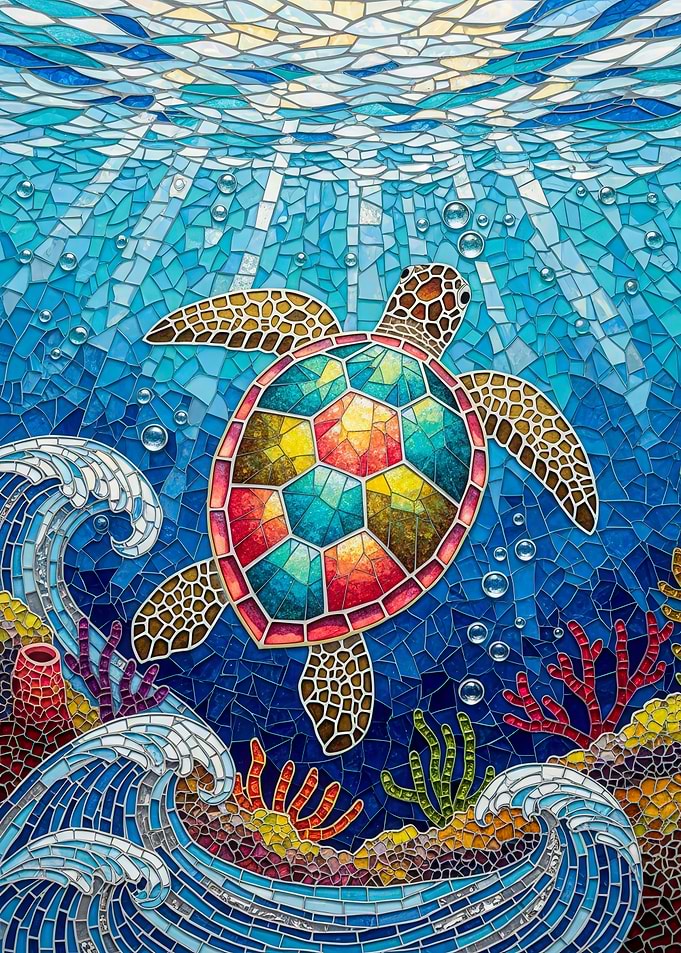 Mosaic Sea Turtle Underwater