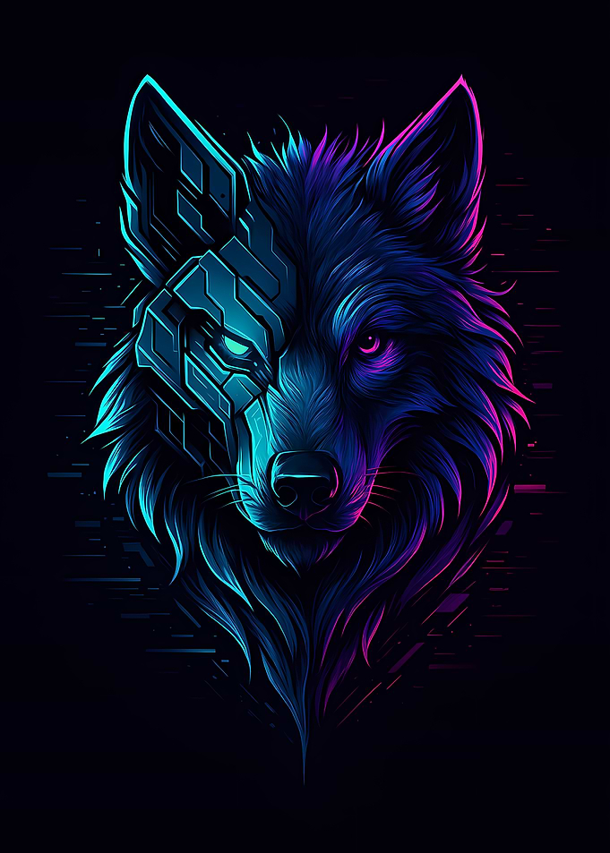 Cyberpunk Wolf Head Portrait