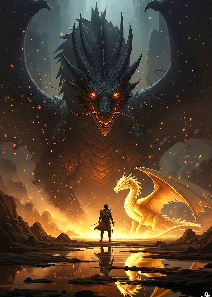 Dragon Confrontation: Hero and Beasts