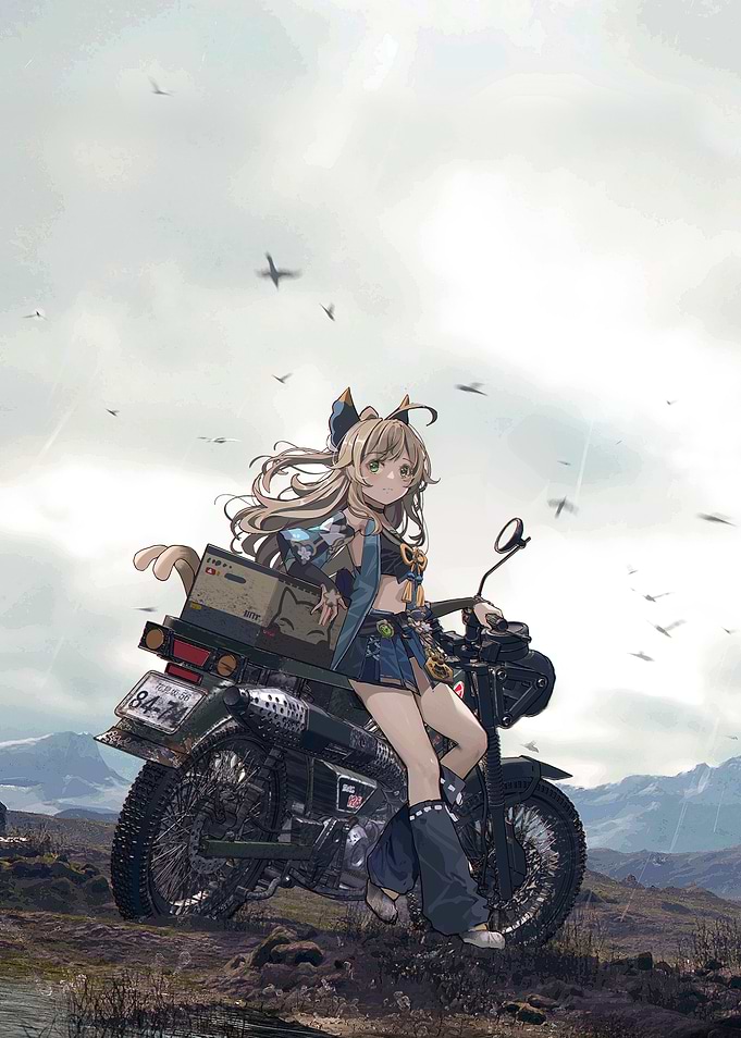 Girl on Motorcycle Landscape Art