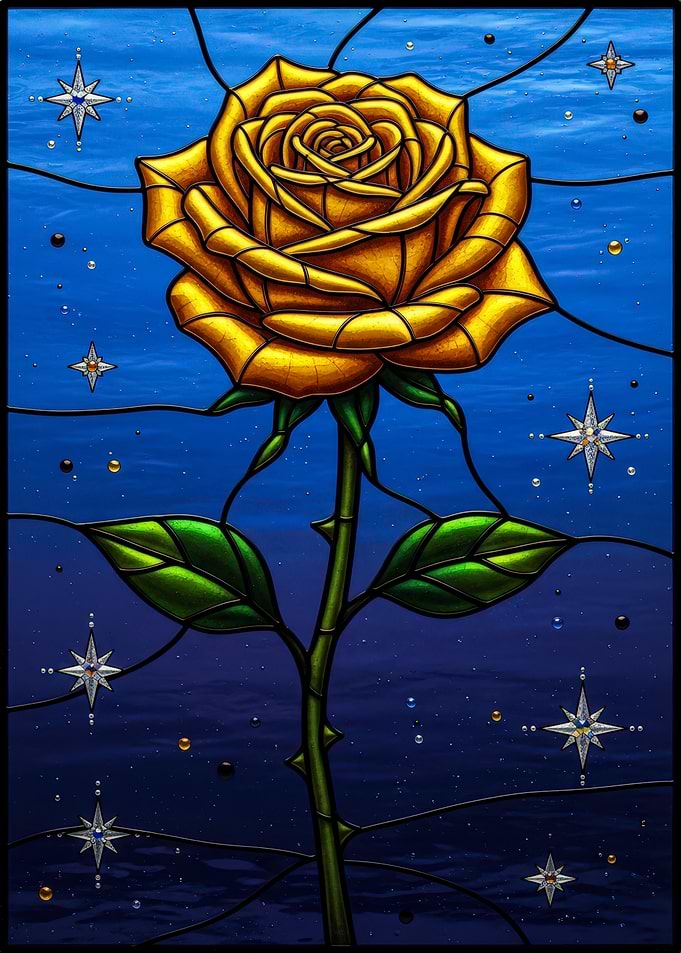 Golden Rose Stained Glass Art