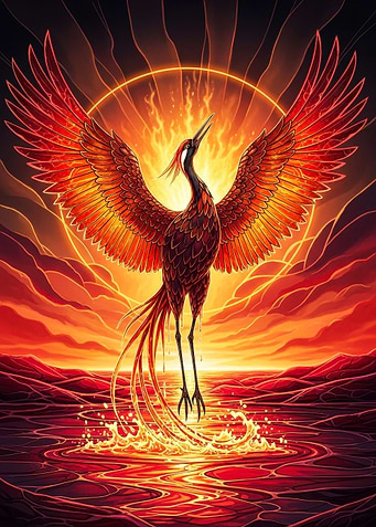 Fiery Phoenix Rising from Water