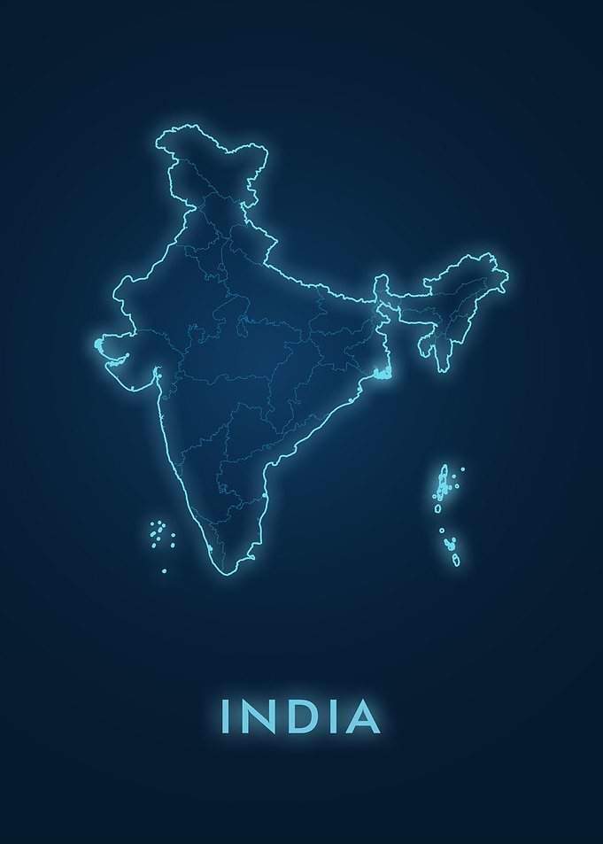 India Map Neon Blue