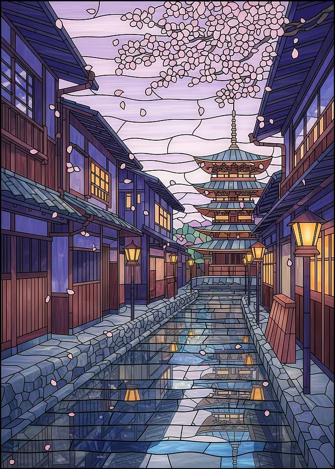 Japanese Pagoda Stained Glass